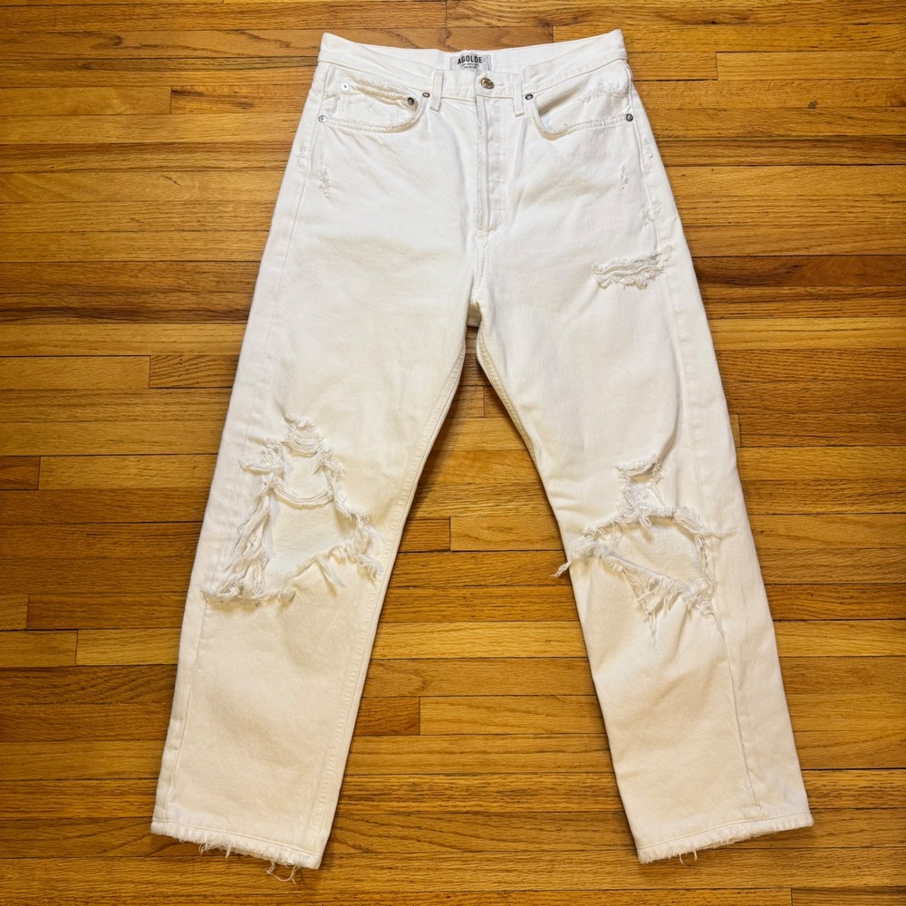 AGOLDE 90s Jean White Distressed High Rise Straight Leg Denim A069C-814 Size 27